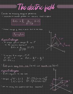 the electric field is shown on a chalkboard with pink writing and black paper underneath it