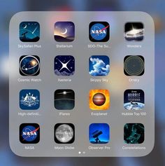 an iphone screen with many different icons on the display and in the background, there is a blurry image of space