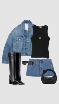 black, denim, boots, winter 00s Mode, Nashville Outfits, Night Out Outfit