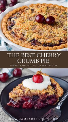 Slice of fresh cherry crumb pie Cherry Pie With Almond Crumb Topping, Cherry Pie From Fresh Cherries, Pioneer Woman Cherry Pie, Cherry Pie Without Top Crust, The Best Cherry Pie Recipe, Sweet Cherry Pie Recipe, Dutch Cherry Pie Topping, Cherry Pie Filling Recipes Frozen