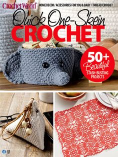 the cover of crochet world magazine with pictures of purses and other items