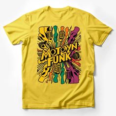 Vibrant Motown Funk T-Shirt, Colorful Music Theme, Retro Style Graphic Tee, Unisex Male T-Shirt Custom graphic T-Shirt.Customize your color Dino Shirt, Style Graphic Tee, Romantic Tops, Music Tees, Retro Pop, Retro Comic, Street Wear Urban, Male T Shirt, Graphic Shirts