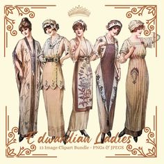 1910s Fashion Edwardian Women's Fashion Dresses Hats Clipart Bundle.  13 quality vintage 1910s women's dresses and hats bags clipart images photographed, restored and colorised. Use these images for junk journals, decoupage, collages, altered art, scrapbooking, card making, and any other creative thing you can think of.  I have really enjoyed putting them together for you. I have collected these images in my collection over two decades in vintage magazines, advertisements, books, postcards, etc. I have a whole house full and thought I would start to share them with others. I have spent a long time going through identifying what I think are the best ones. Using Photoshop I removed the backgrounds of each image and then retouched them to remove any distracting spots from the old paper and st Lady Images, Edwardian Fashion Dresses, Edwardian Lady, Fashion 1910, 1900s Fashion, 1910s Fashion, 1920 Fashion, Fashion Clipart, Jeanne Lanvin