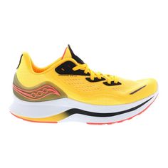 the saucy yellow and black running shoe is on sale for just $ 99