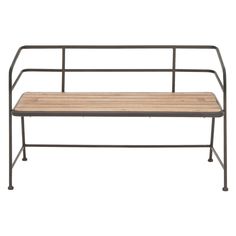 a wooden bench sitting on top of a metal frame