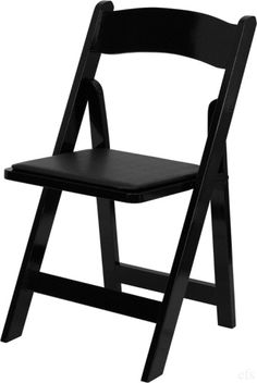 a black plastic folding chair on a white background