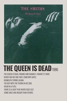 an advertisement for the queen is dead, featuring a man with his head in his hands