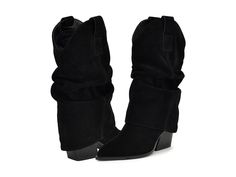 Nine West Wilton - Women's Boots : Black Suede : Embrace the delightful vibe of all seasons wearing the mid-calf Nine West Wilton Boots. With a slouchy cowl design, the pull-on footwear has suede upper construction, stacked block heels, and a pointed toe silhouette. Textile lining and insole. Synthetic rubber outsole. Imported. Measurements: Heel Height: 2 1 6 in Circumference: 13 7 13 in Product measurements were taken using size 7, width M. Please note that measurements may vary by size. Winter Mid-calf Boots Medium Width, Fitted Mid-calf Moto Boots For Fall, Western Mid-calf Winter Boots, Western Style Mid-calf Boots For Winter, Spring Black Mid-calf Boots, Black Knee-length Boots Medium Width, Black Knee-length Boots, Black Knee-length Heeled Boots For Fall, Black Mid-calf Boots For Fall