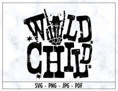 the wild child logo is shown in black and white, with stars on it's side