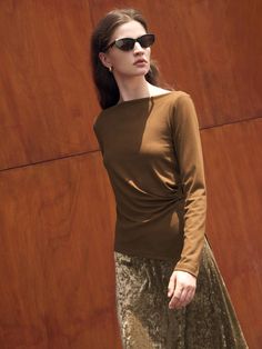 Brown Casual Collar Long Sleeve Knitted Fabric Plain  Embellished High Stretch  Women Clothing Chic Long Sleeve T-shirt For Fall, Pink Texture, Women T Shirts, Pink Brown, Long Sleeve Knit, All Fashion, Women Clothing, Long Sleeve T Shirt, Strapless Dress