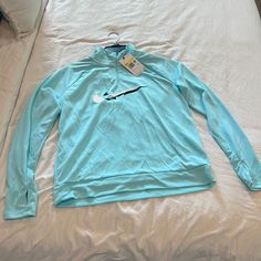 Baby Blue Pullover With Quarter Zip. Has Thumb Holes. See Very Minor Stain By Left Front Sleeve On Front & Back. Black Nike Sweatshirt, Nike Cropped Hoodie, Tops Nike, Nike Sweats, Nike Zip Up, Yellow Hoodie, Blue Pullover, Long Sleeve Pullover Sweater, Nike Sweatshirts