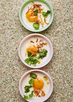 three plates filled with food on top of a table