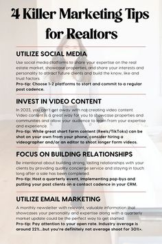 the four killer marketing tips for realtors to use on social media, including video content