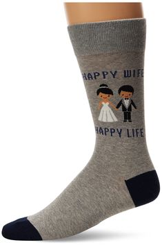 Hot Sox Men's Wedding Bliss Novelty Casual Crew Socks, Happy Wife, Happy Life (Grey Heather), Shoe Size: 6-12 Funny Husband, Husband Gifts, Happy Wife Happy Life, Husband Humor, Happy Wife, Wedding Groom, Wedding Men, Mens Socks, Fun Wedding