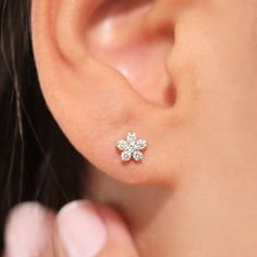 14K Gold Diamond Flower Earrings – FERKOS FJ Gold Earrings Studs Sales, Simple Diamond Earrings Kameswari Jewellers, White Gold Small Earrings, Gold Earrings Studs Simple, Diamond Flower Earrings, Temple Jewellery Earrings, White Flower Earring, Gold Earrings Models, Diamond Earrings Design