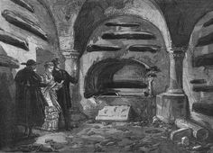 an old black and white drawing of two people standing in front of a fire place