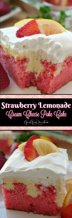 strawberry lemonade cream cheese poke cake