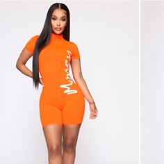 Fashion Nova Show Me The Money Biker Shorts Romper. Great Summer / Athletic Attire. Color: Orange. Size: M Item Ready To Ship Ship Same Day No Later Than Next W Trendy High Stretch Biker Shorts For Summer, Trendy High Stretch Biker Shorts For Spring, Trendy High-stretch Biker Shorts For Summer, Trendy Fitted Orange Shorts, Casual Orange Biker Shorts, Orange Fitted Biker Shorts, Fitted Orange Biker Shorts, Woman Biker, Athletic Attire