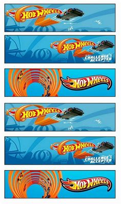 the hot wheels logo is shown in four different colors and sizes, including one for each vehicle