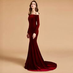 Off The Shoulder Velvet Mermaid Evening Gown Long Prom Party Dresses With Two Sleeves Red Velvet Dress Long, Velvet Prom Dresses, Velvet Ball Gown, Velvet Gowns, Prom Dresses Mermaid, Velvet Prom Dress, Velvet Bridesmaid Dresses, Long Sleeve Velvet Dress, Mermaid Evening Gown