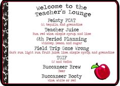 a sign that says welcome to the teacher's lounge with an apple on it