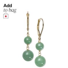 in stock Elegant Jade Round Beads Jewelry, Elegant Jade Jewelry With Round Beads, Elegant Jade Beaded Jewelry, Classic Jade Gemstone Beads Jewelry, Formal Jade Jewelry With Round Beads, Yellow Gold Jade Drop Earrings, Elegant Dangle Jewelry From Macy's, Classic Round Jade Jewelry, Macy's Elegant Dangle Jewelry