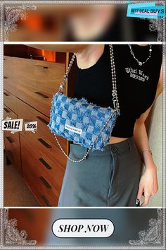 Summer Fashion Shoulder Chain Ladies Denim Blue Bag Trendy Blue Denim Shoulder Bag, Chic Blue Denim Shoulder Bag, Trendy Blue Bag With Chain Detail, Shoulder Chain, Blue Bags, Denim Women, Blue Denim, Summer Fashion, Best Deals