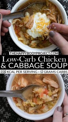 Looking for a warm, cozy, and low-carb meal? This Chicken and Cabbage Soup is packed with flavor and ready in just 40 minutes! Made with simple ingredients, it’s perfect for busy weeknights or meal prep. Minimal effort, maximum flavor—this soup checks all the boxes. Make this Chicken and Cabbage Soup and enjoy a satisfying, comforting meal! #LowCarbSoup #HealthyMeals #QuickDinner #MealPrep #KetoSoup #ComfortFood | @HappyBodyProject Chicken And Cabbage Soup, Chicken Cabbage Soup, Chicken And Salsa, Cabbage Chicken, Soup Cozy, Tips For Meal Prepping, Soup Store, Chicken Cabbage, Best Keto Meals