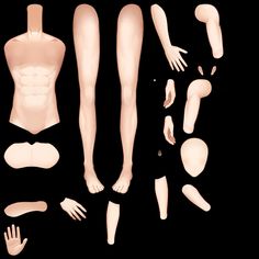 an assortment of mannequins and hands on a black background