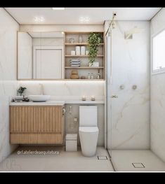 a bathroom with a toilet, sink and shelves in the wall next to each other