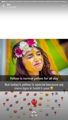 a girl with yellow face paint and flowers in her hair