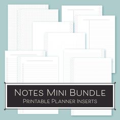 the printable planner inserts for notes mini bundle is shown in black and white