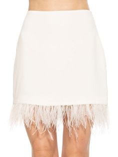 Chic Feather Trim Skirt For Spring, Chic Mini Skirt With Feather Trim For Party, Chic Skirt With Feather Trim For Spring, Chic Party Mini Skirt With Feather Trim, Summer Feather Trim Skirt For Night Out, Chic Summer Skirt With Feather Trim, Summer Night Out Skirt With Feather Trim, Chic Summer Bottoms With Feathers, Chic Feathered Bottoms For Summer