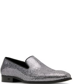 From Steve Madden&#x2C; the Men's Brillar Slip-On Loafers feature:Synthetic upper material with glitterPadded footbed provides extra comfortSlip on fashion loaferTextile and synthetic liningSynthetic rubber outsoleImported. Boy Homecoming Outfit, Glittery Shoes, Homecoming Outfit, Dress Loafers, Synthetic Rubber, Silver Shoes, Silver Man, Steve Madden, Dress Shoes Men