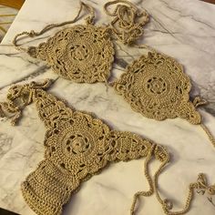 Gorgeous 2 Piece Crochet Bikini, Super Soft And Comfortable. Both Top And Bottom Have Ties To Adjust. Detail Is Stunning. Like New, Never Worn! Brown Crochet Beach Top, Brown Crochet Top For Beach, Beige Stretch Crochet Top For The Beach, Tan Brown, Crochet Bikini, Womens Swim, 2 Piece, Like New, Crochet