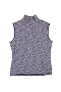 Current Boutique-Missoni - Purple Sleeveless Mock Turtleneck Sz 8 Casual Sleeveless Mock Neck Top For Spring, Casual Sleeveless Mock Neck Top For Fall, Blue High Neck Stretch Tank Top, Blue Stretch High Neck Tank Top, Casual Sleeveless Mock Neck Top For Layering, Blue Fitted High Neck Tank Top, Fitted High Neck Blue Tank Top, Multicolor Sleeveless Top For Fall, Blue Sleeveless Winter Top