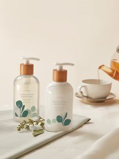 $15 - Eucalyptus White Tea Hand Wash $15 - Eucalyptus White Tea Hand Lotion Hydrate and restore hands with our lightly fragranced formula of Eucalyptus White Tea Hand Lotion and Hand Wash duo. Body Oil Packaging, Rose Hydrosol, Pet Spray, Skin Care Packaging, Beauty Products Photography, Spa Design, Organic Cosmetics