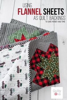 the cover of quilts for christmas, with three different designs on each side and one is