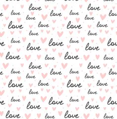 pink and black hearts with the word love on them, all over a white background