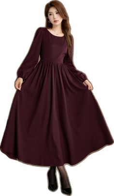 Winter A-line Solid Color Maxi Dress, Elegant Burgundy A-line Dress, Formal Winter Maxi Dresses, Elegant A-line Burgundy Dress, Formal Long Dress For Winter, Long Winter Dress For Formal Occasions, Elegant A-line Winter Maxi Dress, Brown Solid Winter Dress, Brown Solid Color Winter Dress