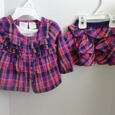 Infant Girl Plaid Ruffled Skirt Set Cute Purple Spring Sets, Purple Ruffled Sets For Spring, Spring Purple Ruffled Sets, Playful Purple Playtime Set, Multicolor Ruffled Sets For Playtime, Casual Multicolor Ruffled Sets, Playful Purple Long Sleeve Sets, Cute Long Sleeve Purple Sets, Cute Purple Long Sleeve Sets