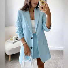 Genuine Zara New With Tag Material: 69% Cotton, 31% Polyester Color: Turquoise Long Blazer In Pretty Turquoise. Lapel Collar, 2 Button Closure. Longer Length To Wear With Mini Dresses Light Blue Single Breasted Outerwear For Spring, Casual Light Blue Office Outerwear, Single-breasted Light Blue Spring Outerwear, Summer Light Blue Long Sleeve Blazer, Light Blue Single Breasted Long Sleeve Blazer, Light Blue Long Sleeve Single Breasted Blazer, Zara Light Blue Blazer For Spring, Fitted Light Blue Zara Blazer, Zara Light Blue Spring Blazer