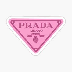 a pink sticker with the word prada in it's center and an image of