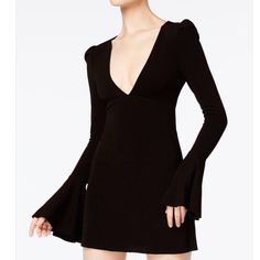 Reposhing This Item I Purchased From @Nutsycloset. Loved It, But Ready To Rotate For Something New. Questions? Leave A Comment Below! Black Long Sleeve Mini Dress, Empire Waist Tops, Black Dress With Sleeves, Black Dress Outfits, Grad Dresses, People Talk, Bell Sleeve Dress, Knit Mini Dress, Black Xs