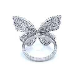 Metal: 14K White Gold Stone: 141 Round and Baguette Diamonds Diamond Total Weight: 3.01CT Gold Weight: 5.85g Clarity: VVS1 and I1 Color: H-I Butterfly Shape, Baguette Diamond, Beautiful Butterflies, White Gold, Stone, Gold, Color