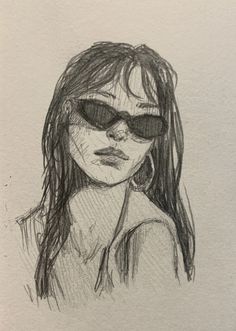 a drawing of a girl with sunglasses on her face and long hair, looking to the side