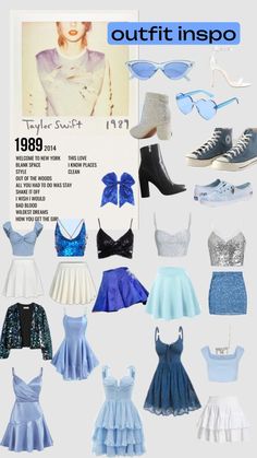 a bunch of different types of clothes and shoes in the style of 80s's