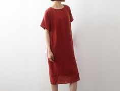 23421brick Red Linen Dress / Linen Summer / Dress With Pockets / Tunic Dress, Made by OOZZ - Etsy Red Dresses With Pockets And Relaxed Fit, Red Dresses With Pockets Relaxed Fit, Red Linen Dress, Linen Summer Dress, Pocket Tunic, Linen Summer, Summer Linen Dresses, Dress Linen, Dress With Pockets