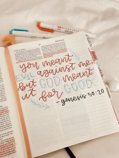 an open bible with the words you meant against me but god meant it for us