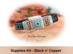 an image of a bracelet with beads on it and the words supplies kit - black'n copper